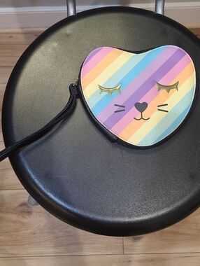 Betsey Johnson Rainbow Stripe Heart Cat Wristlet - Pastel Colors